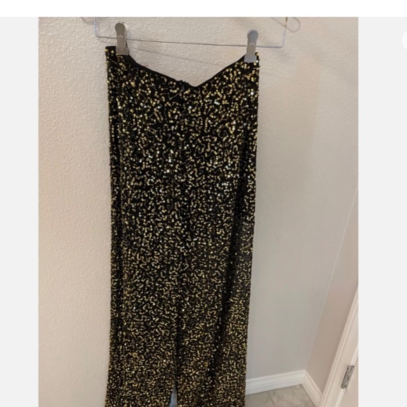 FRENCH CONNECTION Black Gold Sequin Wide Leg  Pant Size 4 - Picture 2 of 10